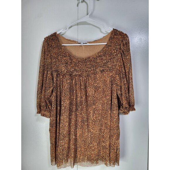 Rose + Olive Tops - Rose + Olive Top Womens L Animal Print Smocked Lined Sheer Blouse